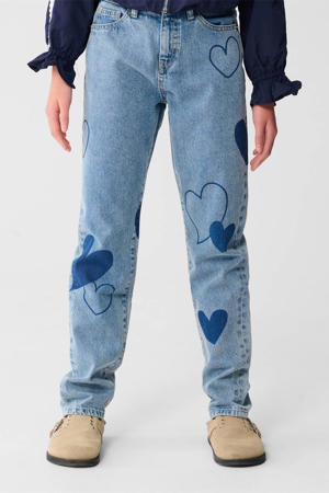 high waist mom jeans met hartjes blauw