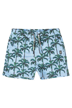 zwemshort lichtblauw met palmboom print