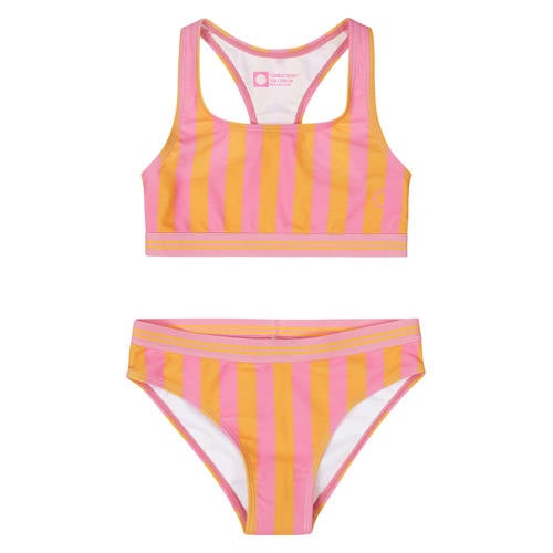 Tumble 'n Dry bikini met streep oranje / roze Meisjes Polyester Streep - maat 122 afbeelding
