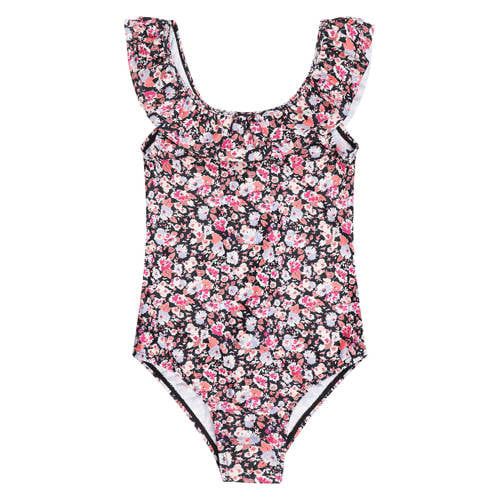Tumble 'n Dry badpak met ruches donkerblauw / roze Meisjes Polyester Bloemen - maat 98 afbeelding