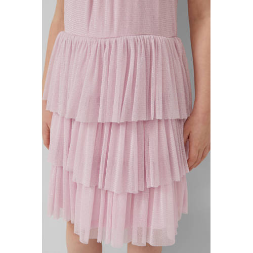 s.Oliver korte jurk met glitter roze Meisjes Polyamide Ronde hals Effen