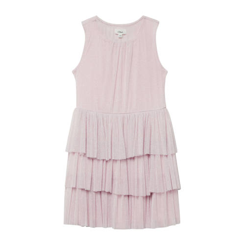 s.Oliver korte jurk met glitter roze Meisjes Polyamide Ronde hals Effen - maat 128 afbeelding