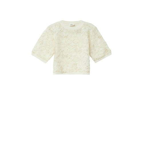 s.Oliver trui ecru fijn gebreid Sweater Effen - maat 128/134 - pailletten afbeelding