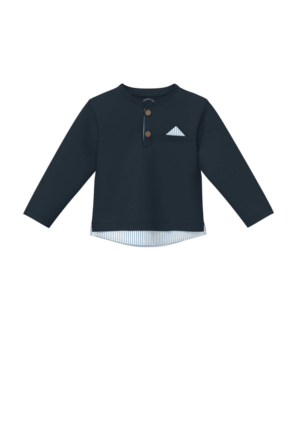 Donkerblauwe jongens s.Oliver longsleeve van katoen met effen, lange mouwen, ronde hals en knoopsluiting