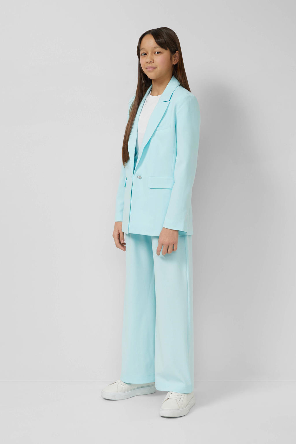 Blauwe meisjes s.Oliver regular fit blazer van polyester met effen, lange mouwen en V-hals