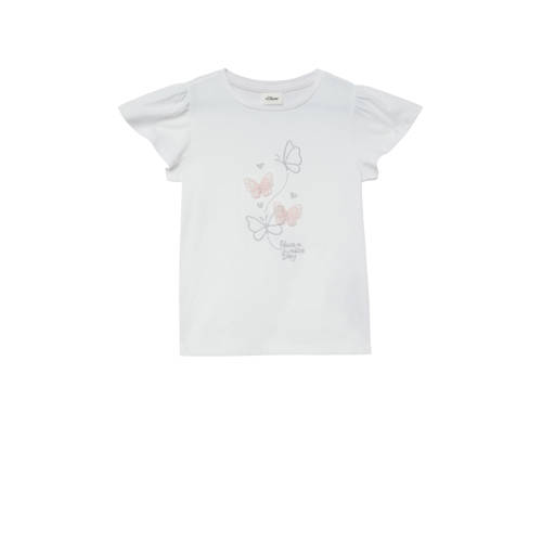 s.Oliver T-shirt wit met glitter Meisjes Katoen Ronde hals Printopdruk - maat 104/110 afbeelding