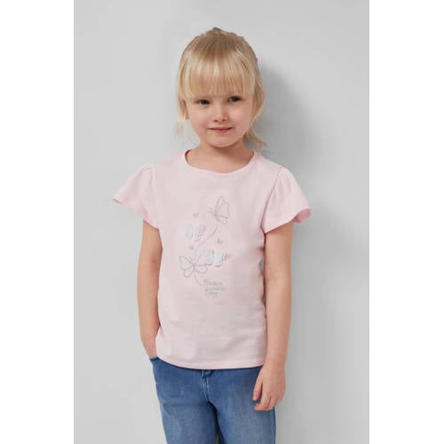 s.Oliver T-shirt met glitter Roze Meisjes Katoen Ronde hals Printopdruk