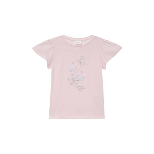 s.Oliver T-shirt met glitter Roze Meisjes Katoen Ronde hals Printopdruk - maat 140 afbeelding