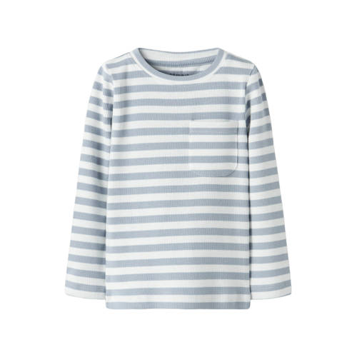 NAME IT MINI gestreepte longsleeve gebreid lichtblauw/wit Jongens Stretchkatoen Ronde hals - maat 92 afbeelding