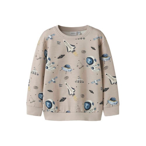 NAME IT MINI sweater grijs Jongens Stretchkatoen Ronde hals All over print - maat 116 afbeelding