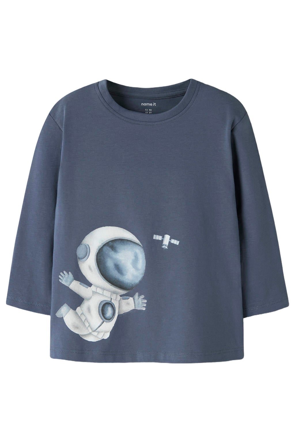 Donkerblauwe jongens NAME IT MINI longsleeve van stretchkatoen met printopdruk, lange mouwen en ronde hals