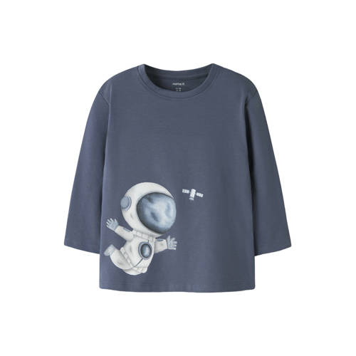 NAME IT MINI longsleeve donkerblauw Jongens Stretchkatoen Ronde hals Printopdruk - maat 122/128 afbeelding
