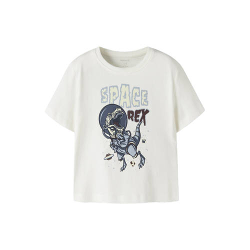 NAME IT MINI T-shirt wit/blauw Jongens Katoen Ronde hals Printopdruk - maat 122/128 afbeelding