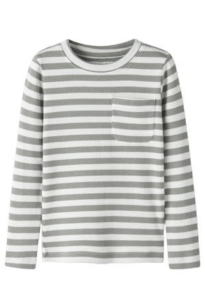 gestreepte longsleeve gebreid grijs/wit
