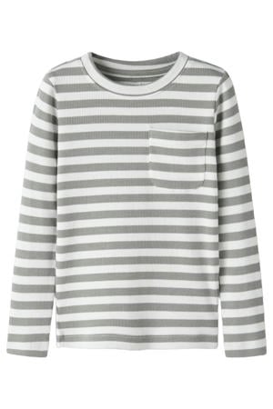 gestreepte longsleeve gebreid grijs/wit