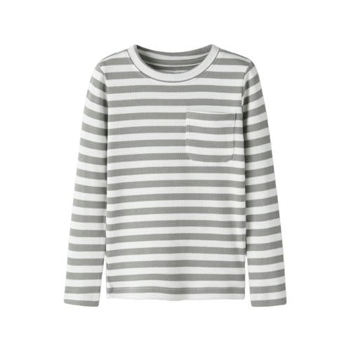 NAME IT MINI gestreepte longsleeve gebreid grijs/wit Jongens Stretchkatoen Ronde hals - maat 116 afbeelding