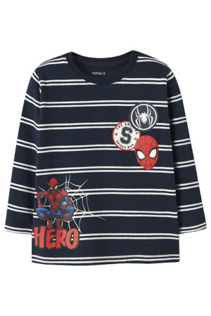 Spider-Man gestreepte longsleeve donkerblauw gebreid