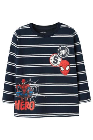 Spider-Man gestreepte longsleeve donkerblauw gebreid