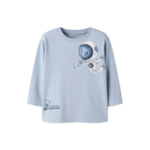 NAME IT MINI longsleeve lichtblauw Jongens Stretchkatoen Ronde hals Printopdruk - maat 122/128 afbeelding