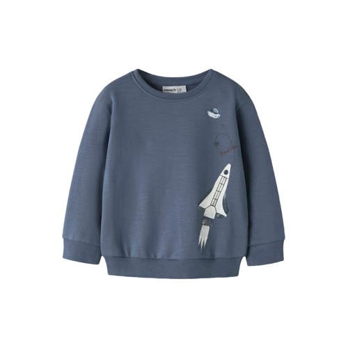 NAME IT MINI sweater blauw Jongens Stretchkatoen Ronde hals Printopdruk - maat 98 afbeelding