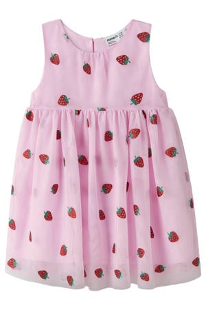 mouwloze tule jurk met aardbeien roze