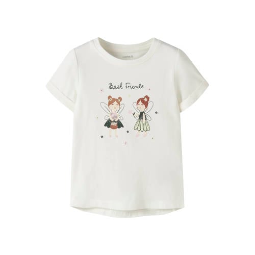 NAME IT MINI T-shirt offwhite Wit Meisjes Stretchkatoen Ronde hals Printopdruk - maat 122/128 afbeelding