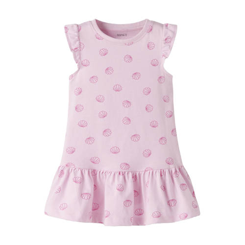 NAME IT MINI A-lijn jurk roze/wit Meisjes Katoen Ronde hals All over print - maat 122 afbeelding