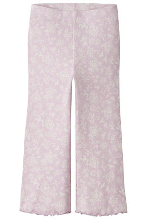 flared gebloemde legging roze/wit