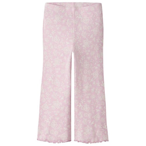 NAME IT MINI flared gebloemde legging roze/wit Broek Meisjes Stretchkatoen - maat 104 afbeelding