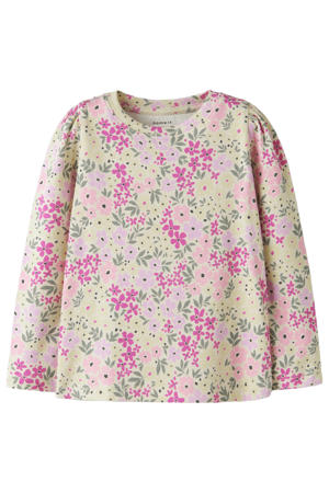 gebloemde longsleeve beige