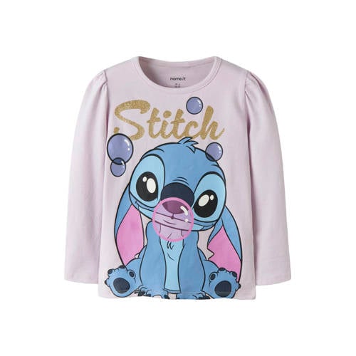 NAME IT MINI Lilo & Stitch longsleeve lila Paars Meisjes Stretchkatoen Ronde hals - maat 98 afbeelding
