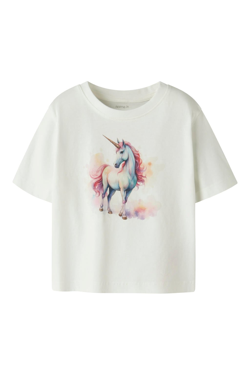 Witte meisjes NAME IT MINI T-shirt van katoen met printopdruk, korte mouwen en ronde hals