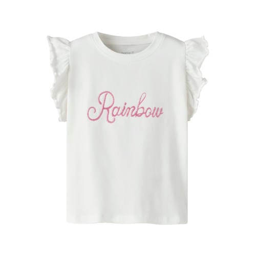 NAME IT MINI T-shirt wit Meisjes Stretchkatoen Ronde hals Tekst - maat 116 afbeelding