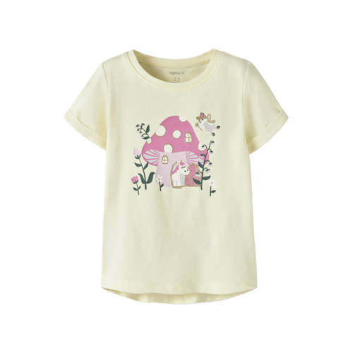 NAME IT MINI T-shirt lichtgeel Meisjes Stretchkatoen Ronde hals Printopdruk - maat 122/128 afbeelding