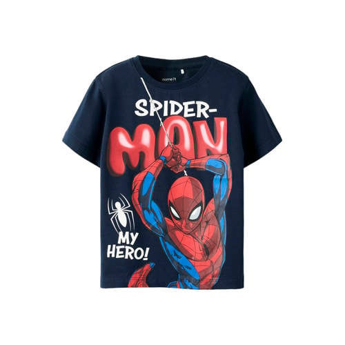 NAME IT MINI Spider-Man T-shirt donkerblauw Jongens Stretchkatoen Ronde hals - maat 110 afbeelding