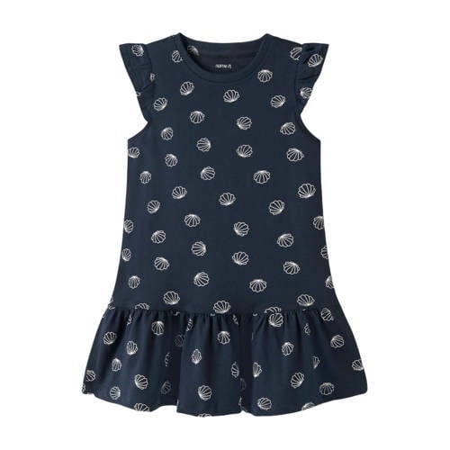 NAME IT MINI A-lijn jurk donkerblauw Meisjes Katoen Ronde hals All over print - maat 122 afbeelding