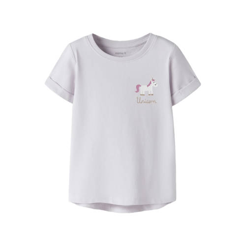 NAME IT MINI T-shirt lila Paars Meisjes Stretchkatoen Ronde hals Printopdruk - maat 122/128 afbeelding