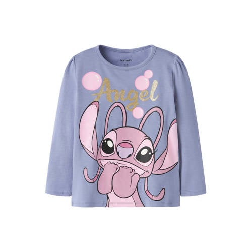 NAME IT MINI Lilo & Stitch longsleeve paars Meisjes Stretchkatoen Ronde hals - maat 104 afbeelding
