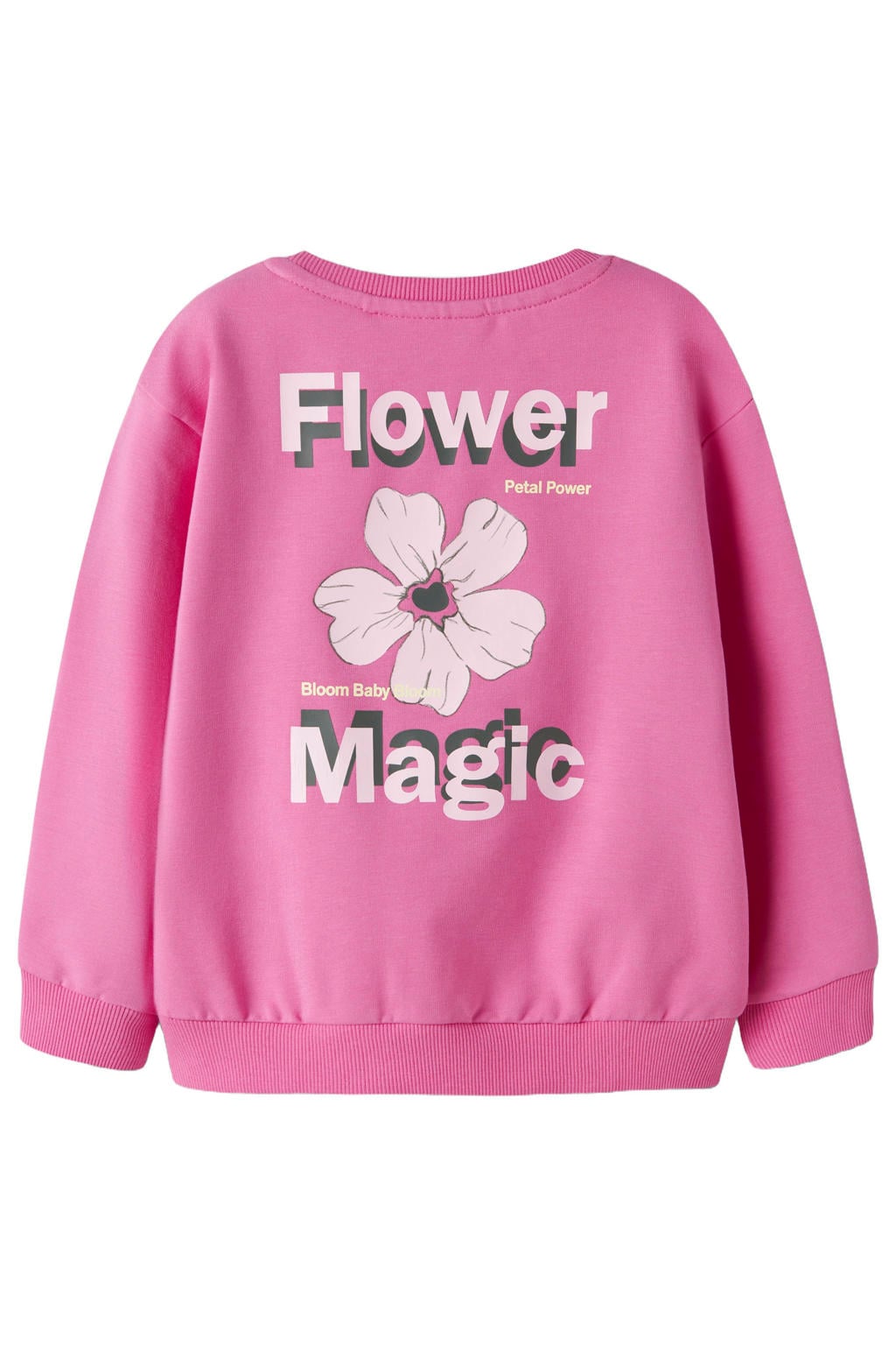 Roze meisjes NAME IT MINI sweater met backprint, lange mouwen, ronde hals en geribde boorden