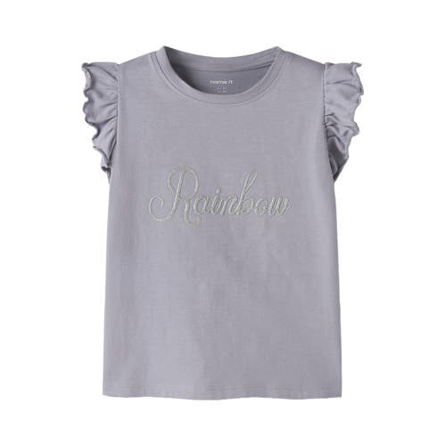 NAME IT MINI T-shirt paars Meisjes Stretchkatoen Ronde hals Tekst - maat 110 afbeelding