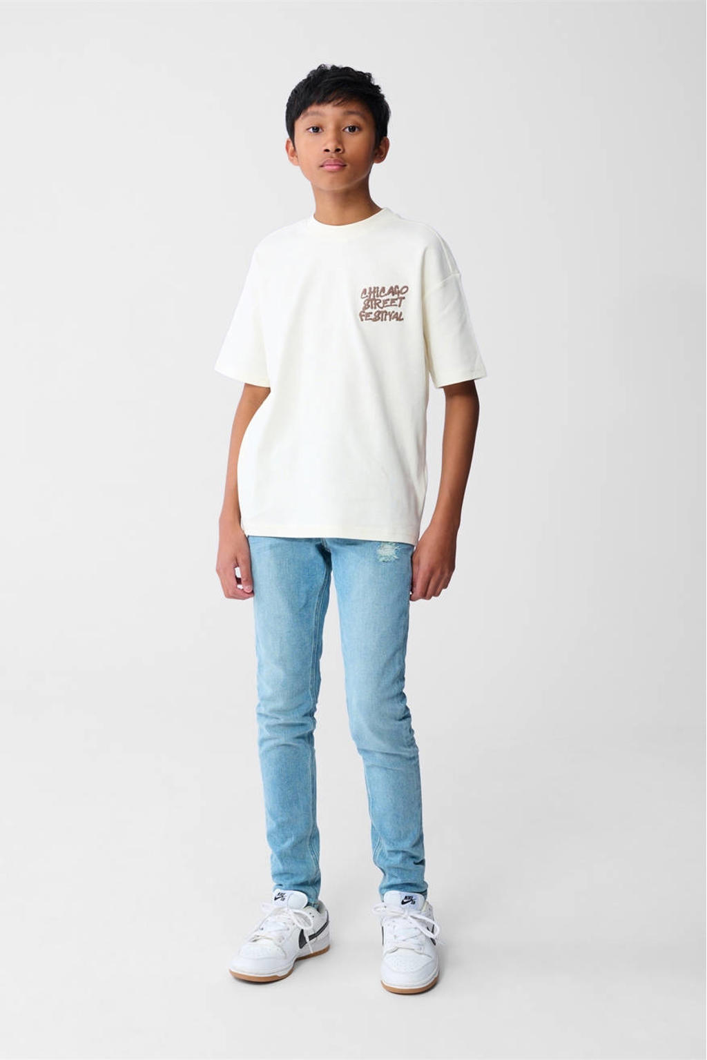 Witte jongens Shoeby T-shirt van katoen met backprint, korte mouwen en ronde hals