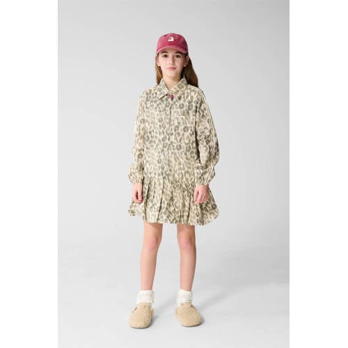 Shoeby korte jurk met panterprint bruin Meisjes Katoen Klassieke kraag