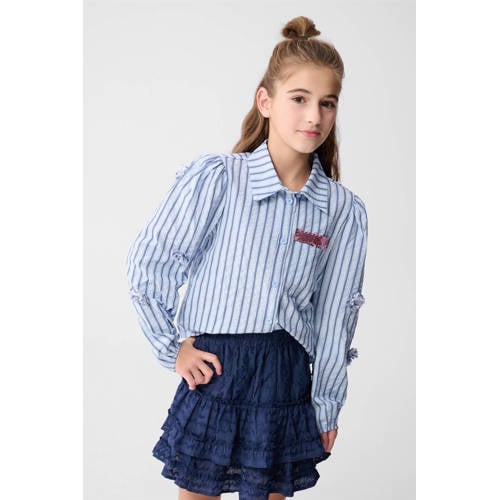 Shoeby gestreepte blouse blauw met pailletten Meisjes Polyester Klassieke kraag - maat 170/176 afbeelding