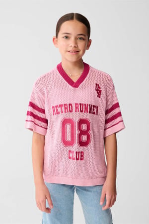 T-shirt aansluitend roze gebreid