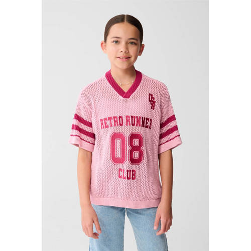 Shoeby T-shirt roze gebreid Meisjes Katoen V-hals Mixprint - maat 158/164 afbeelding