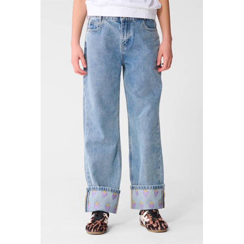 Shoeby high waist wide leg jeans medium blue denim Blauw Effen