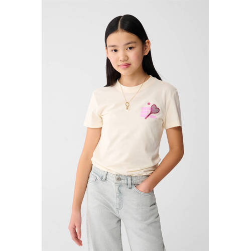 Shoeby T-shirt ecru Meisjes Katoen Ronde hals Effen - maat 146/152 afbeelding