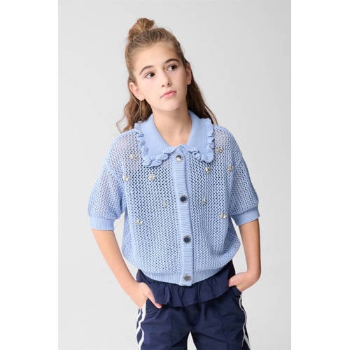 Shoeby gebreid vest blauw ajour Meisjes Katoen Button down Effen - maat 170/176 afbeelding