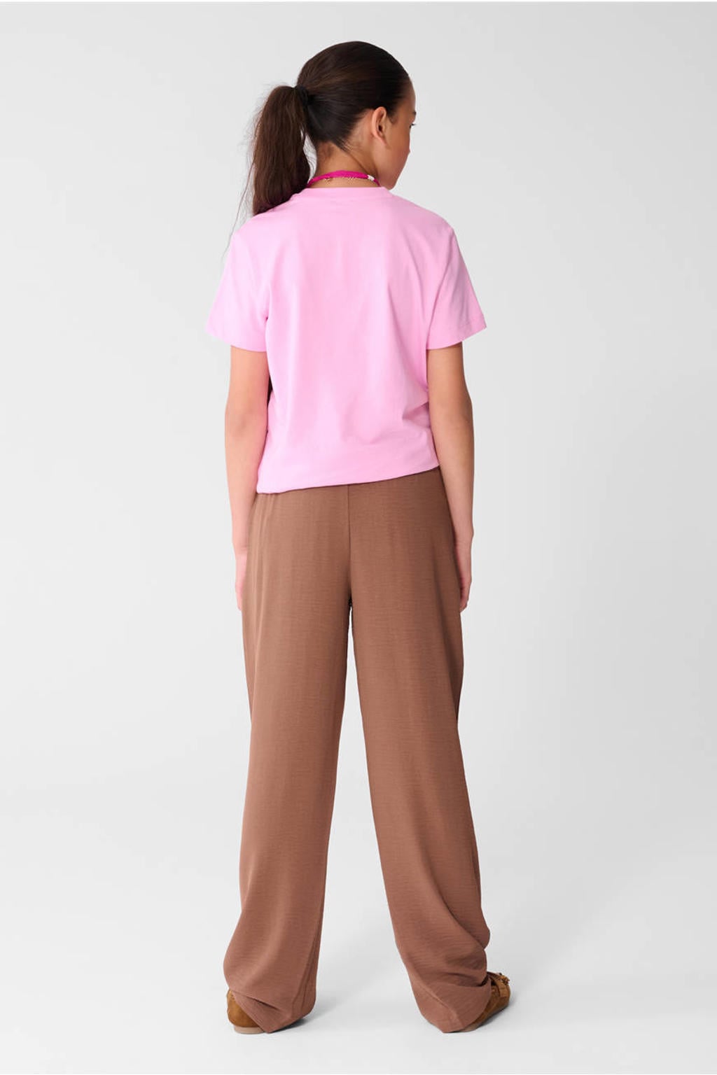 Roze meisjes Shoeby rechtvallend T-shirt van katoen met printopdruk, korte mouwen en ronde hals