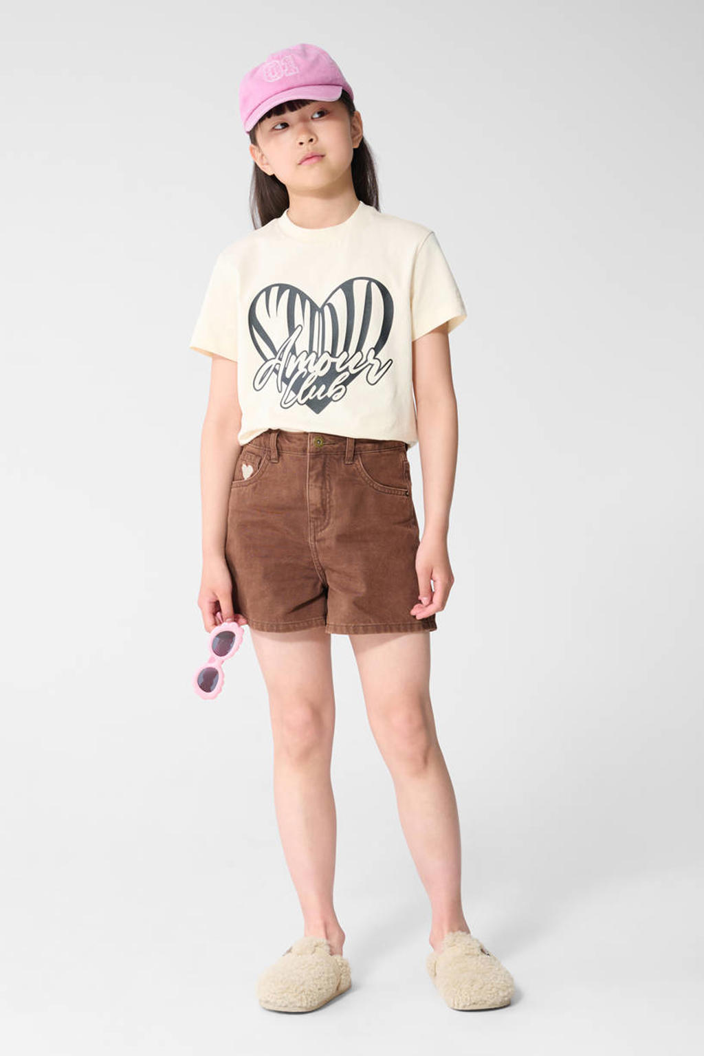 Ecru meisjes Shoeby rechtvallend T-shirt van katoen met printopdruk, korte mouwen en ronde hals
